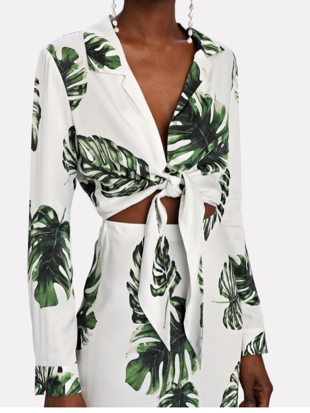NWT L’Agence Annie Tie Front Blouse Top Palm Leaves Size Small